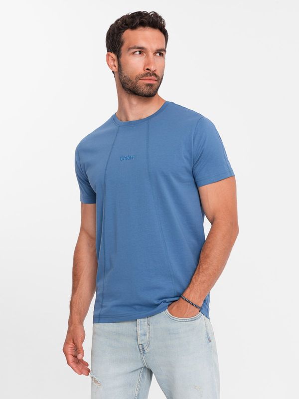 Ombre Ombre Men's cotton T-shirt with fine embroidery - dark blue