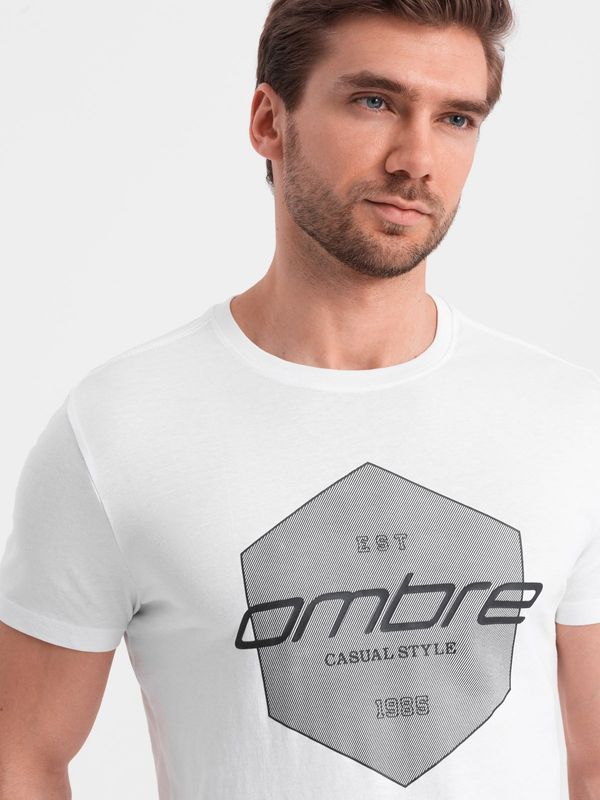 Ombre Ombre Men's cotton t-shirt with geometric print and logo - white