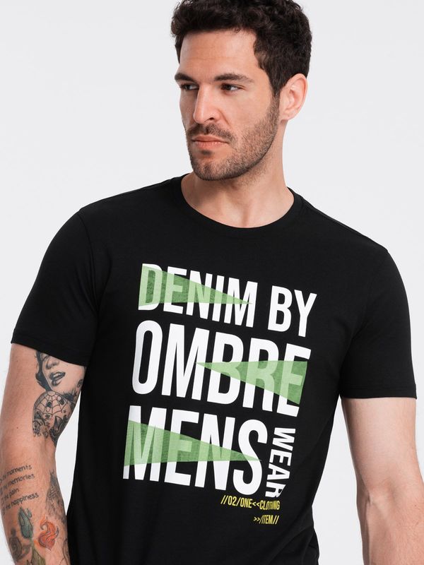 Ombre Ombre Men's cotton t-shirt with large inscription - black