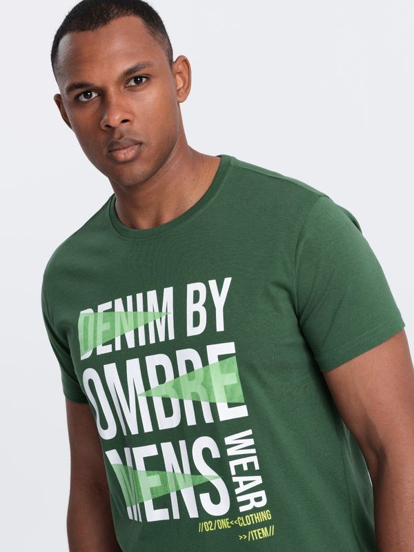 Ombre Ombre Men's cotton t-shirt with large inscription - green