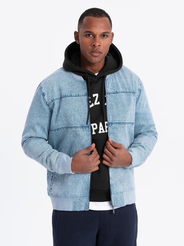 Ombre Ombre Men's denim bomber jacket with stone wash effect - light blue