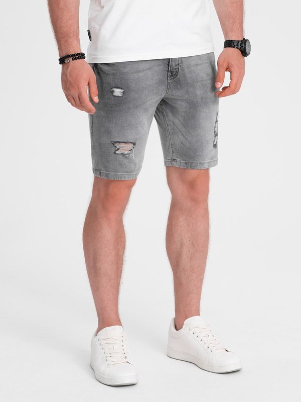 Ombre Ombre Men's denim short shorts with holes - gray