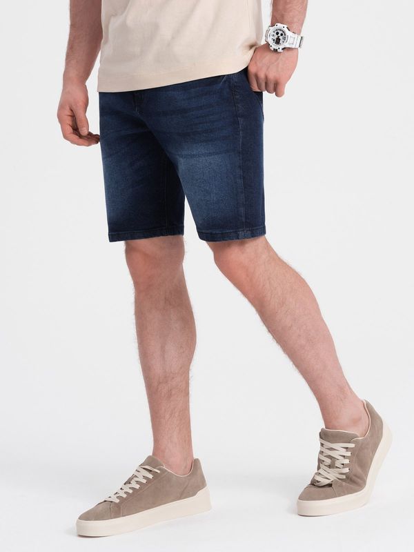 Ombre Ombre Men's denim short shorts with subtle washes - dark blue