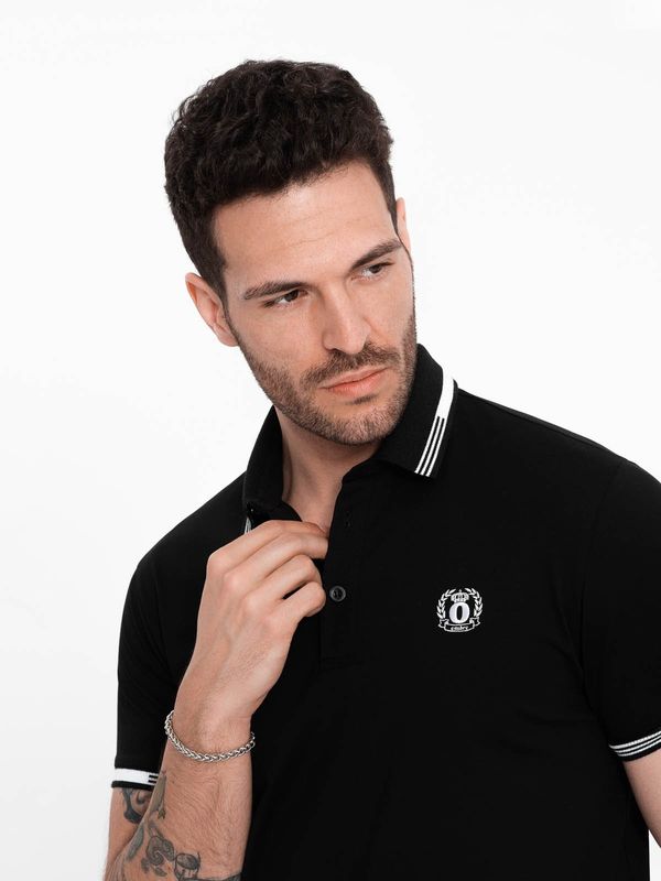 Ombre Ombre Men's elastane polo shirt with contrasting elements - black