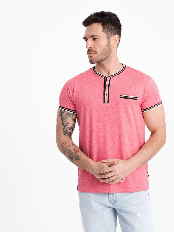 Ombre Ombre Men's henley t-shirt with decorative ribbing - red