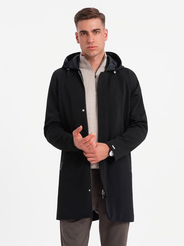 Ombre Ombre Men's hooded coat in fine pinstripe - black