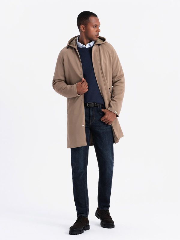 Ombre Ombre Men's hooded coat in fine stripe - coffee