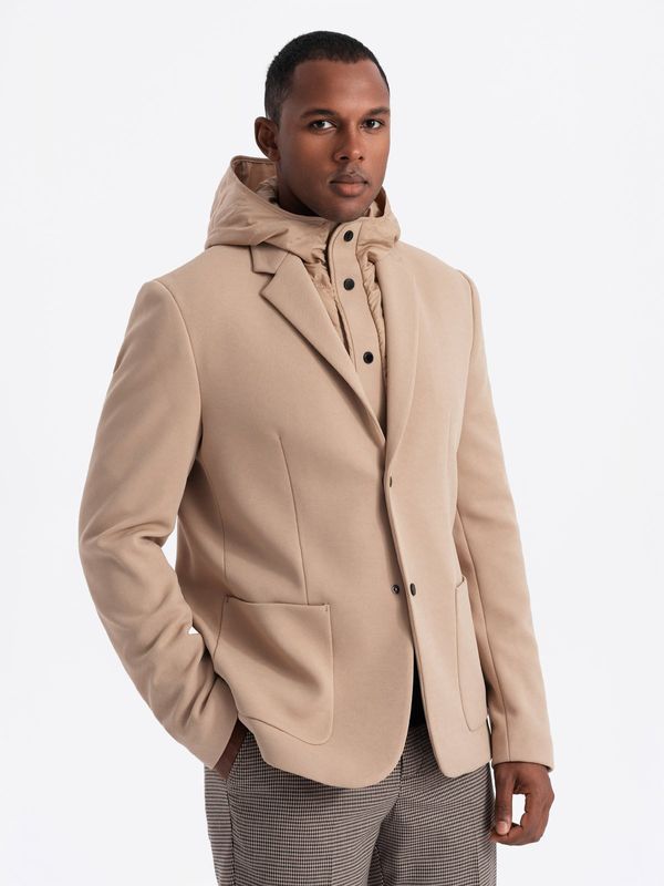 Ombre Ombre Men's jacket with high collar and hood - light brown