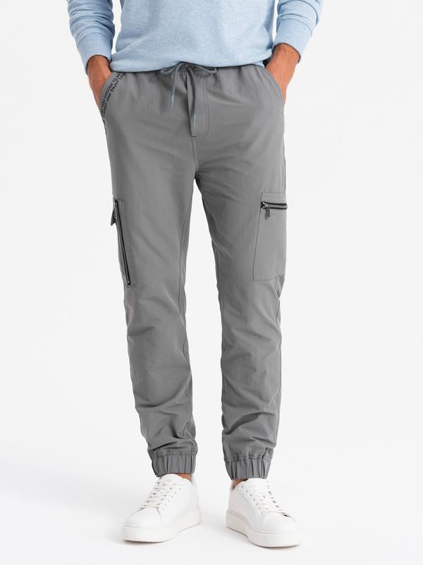 Ombre Ombre Men's jogger pants with cargo pockets and print - gray