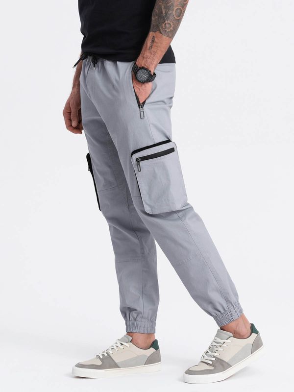 Ombre Ombre Men's JOGGER pants with stand-off and zippered cargo pockets - light grey