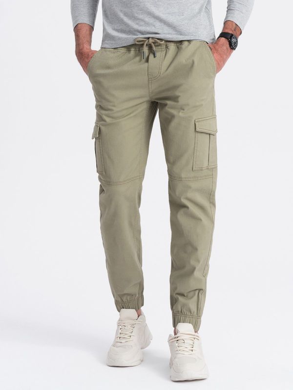 Ombre Ombre Men's JOGGERS pants with zippered cargo pockets - khaki