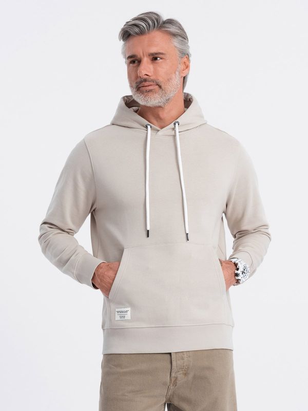 Ombre Ombre Men's kangaroo hooded sweatshirt - light beige