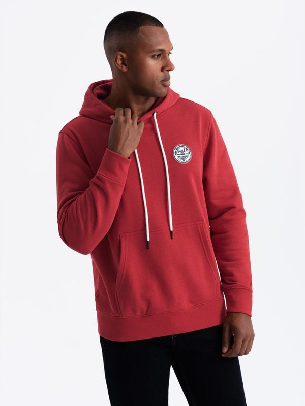 Ombre Ombre Men's kangaroo sweatshirt with hood and college style patch - red