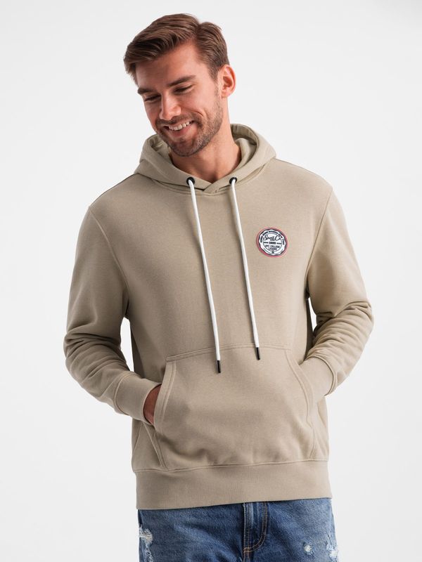 Ombre Ombre Men's kangaroo sweatshirt with hood and college style patch - sand