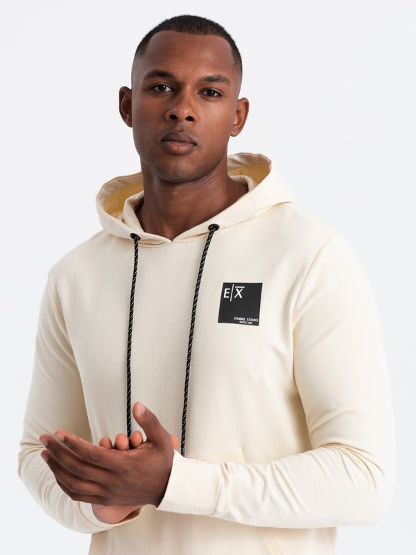 Ombre Ombre Men's kangaroo sweatshirt with hood and logo - cream