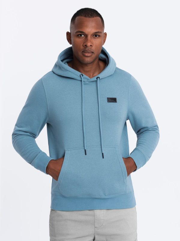 Ombre Ombre Men's kangaroo sweatshirt with hood and metal pin - blue