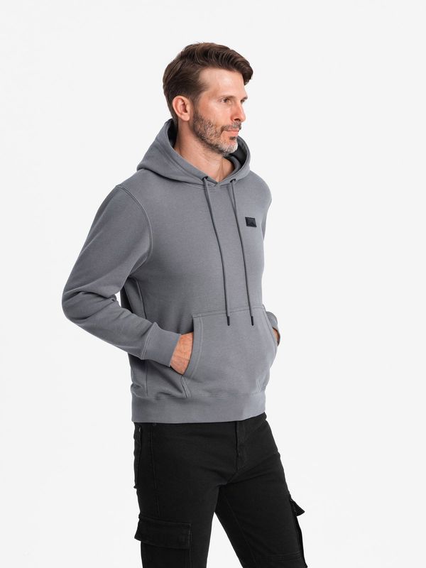 Ombre Ombre Men's kangaroo sweatshirt with hood and metal pin - grey