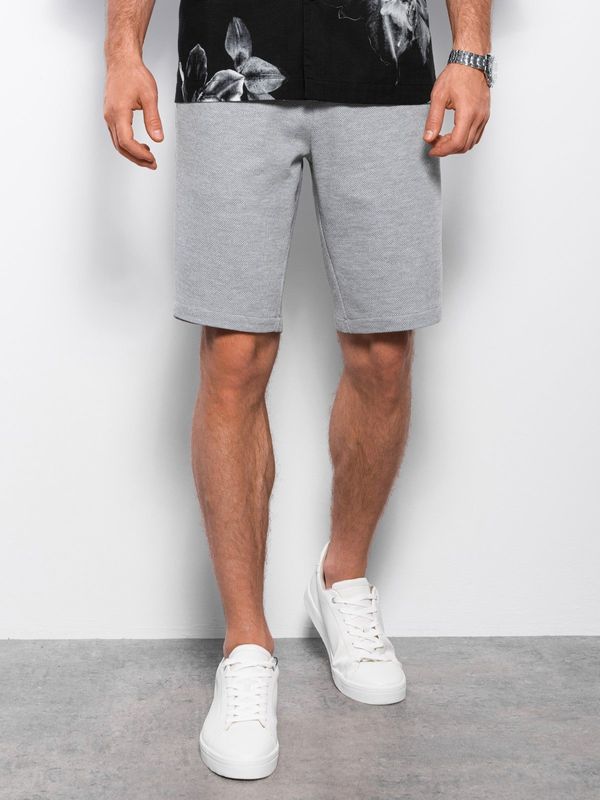 Ombre Ombre Men's knit shorts with decorative elastic waistband - gray
