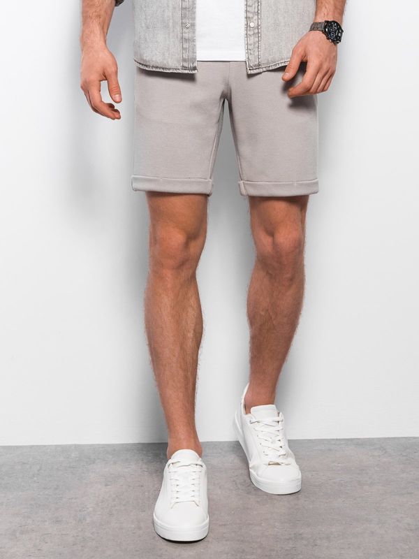 Ombre Ombre Men's knit shorts with elastic waistband - light grey