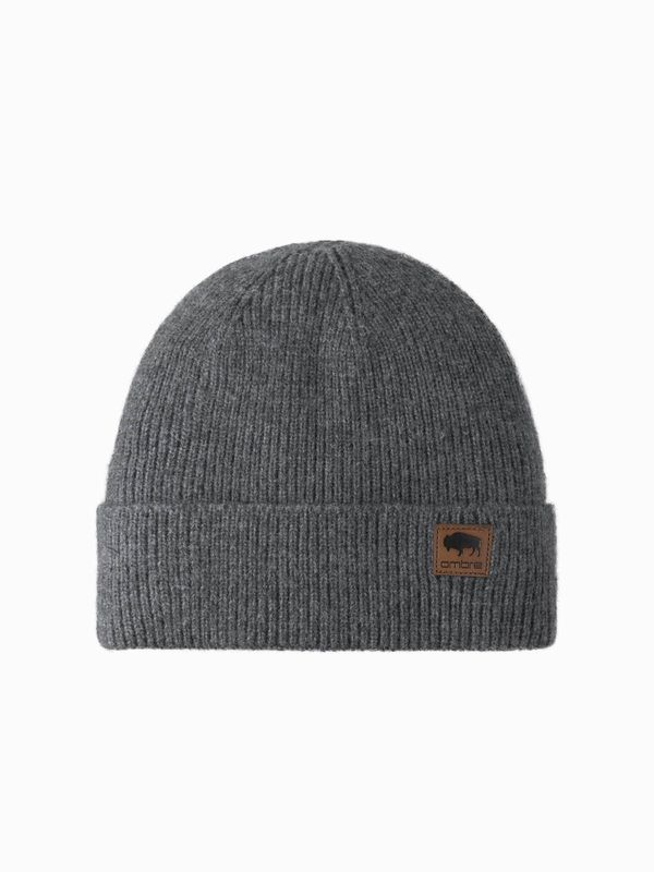 Ombre Ombre Men's knitted beanie cap with patch - grey melange