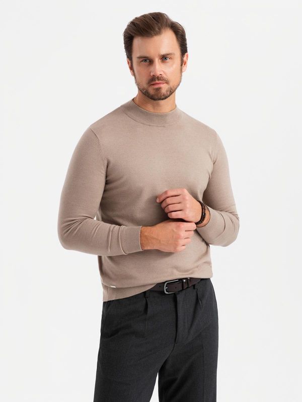 Ombre Ombre Men's knitted half turtleneck with viscose - dark beige
