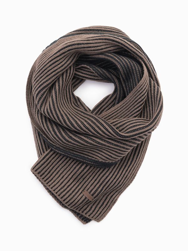 Ombre Ombre Men's knitted scarf with two-tone stripes - brown and black