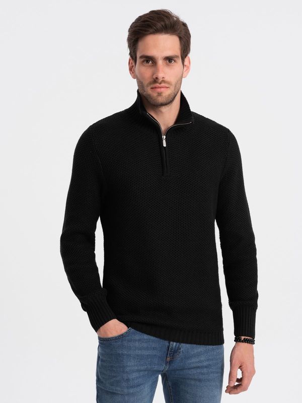Ombre Ombre Men's knitted sweater with spread collar - black