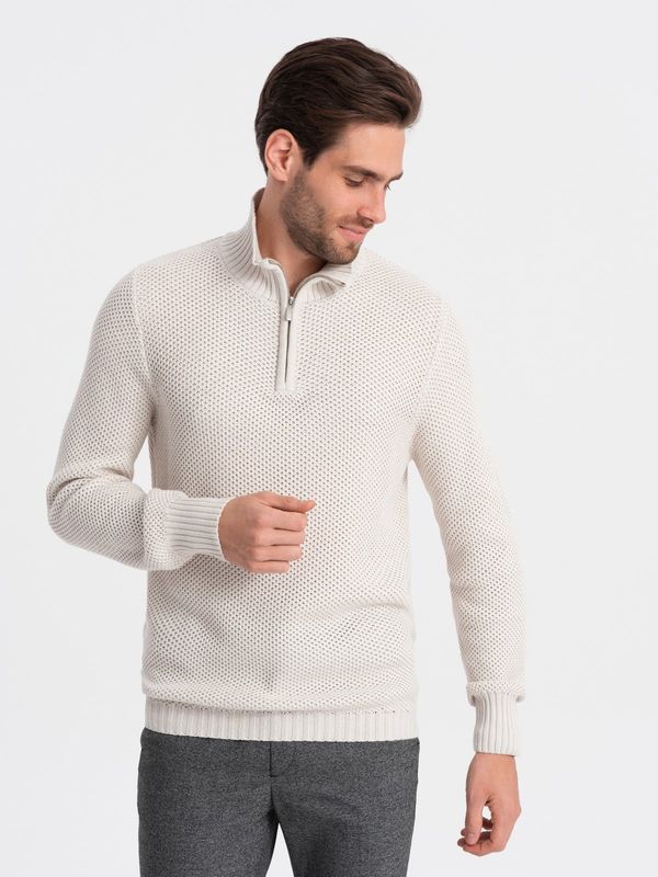 Ombre Ombre Men's knitted sweater with spread collar - cream