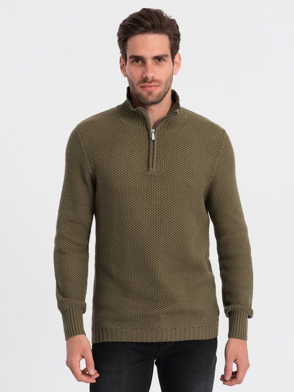 Ombre Ombre Men's knitted sweater with spread collar - olive