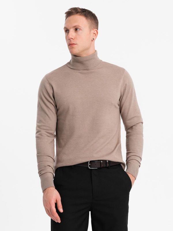 Ombre Ombre Men's knitted turtleneck with viscose - dark beige