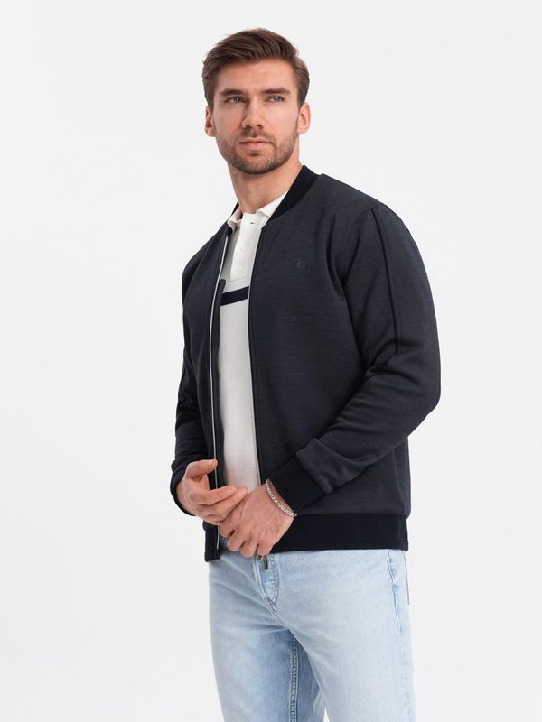 Ombre Ombre Men's lightweight bomber jacket with logo lining - navy blue