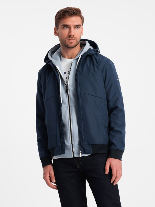 Ombre Ombre Men's lightweight jacket with hood and mesh lining - navy blue