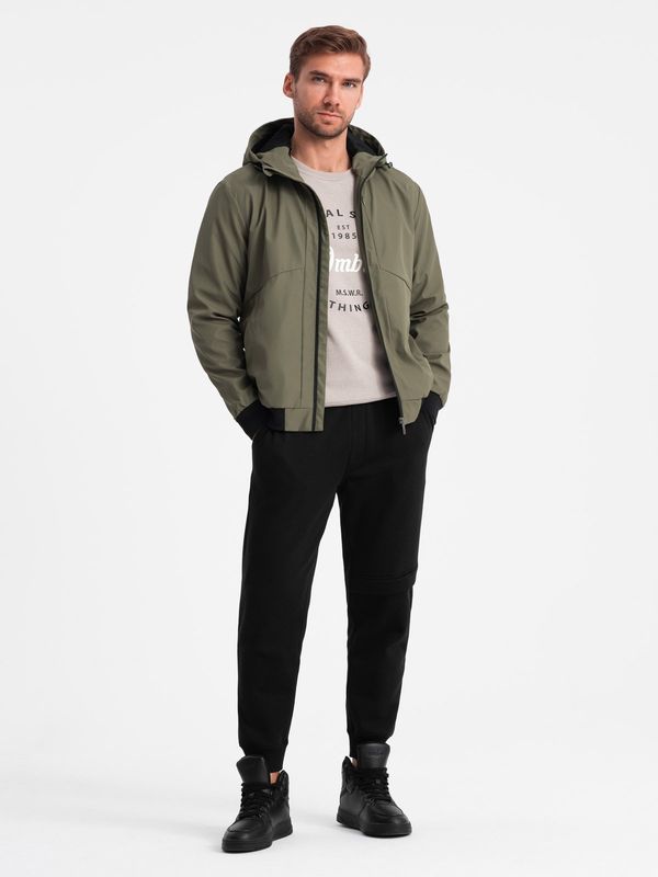 Ombre Ombre Men's lightweight jacket with hood and mesh lining - olive