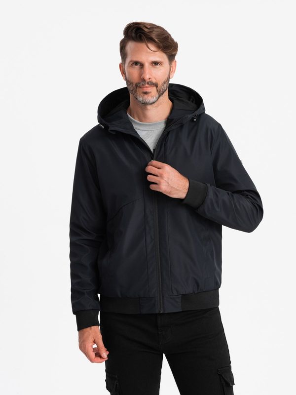 Ombre Ombre Men's lightweight jacket with mesh lining and hood - black