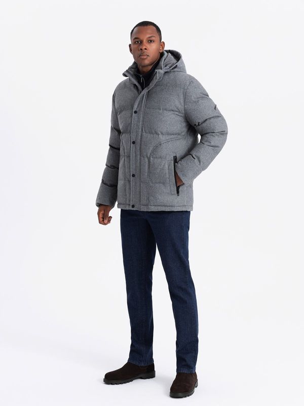 Ombre Ombre Men's lightweight jacket with mesh lining and hood - grey