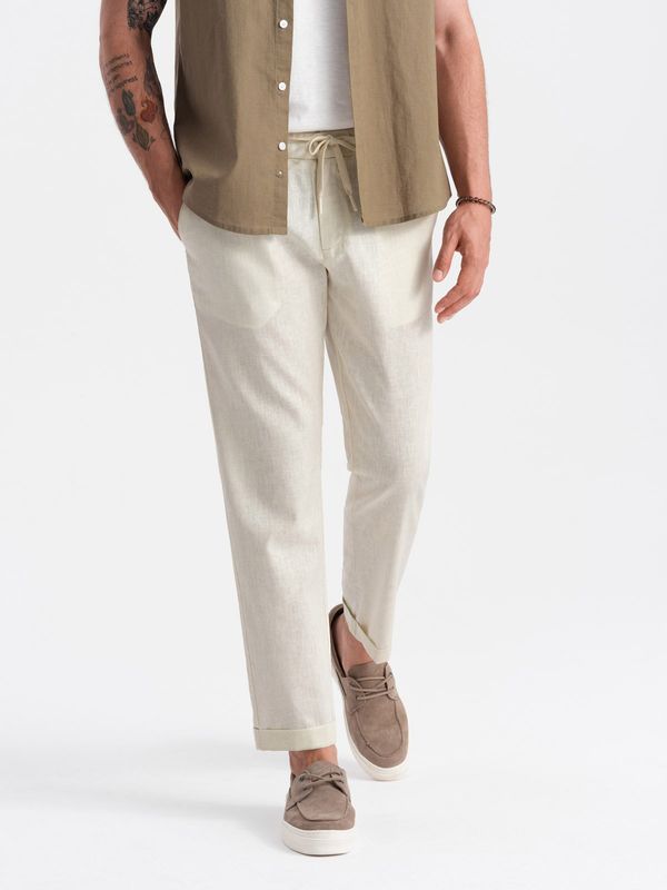 Ombre Ombre Men's linen blend roll-up chino pants - cream