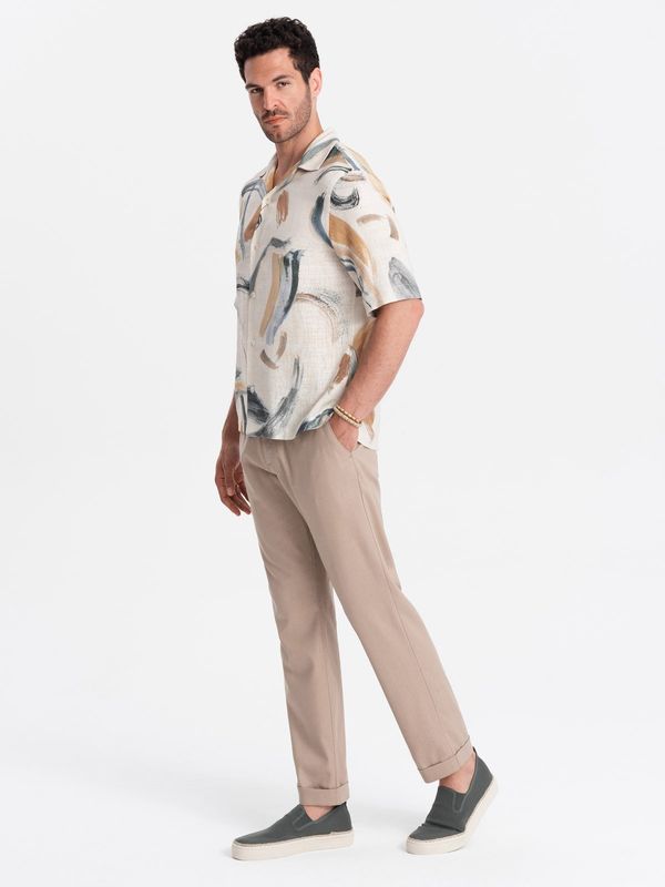 Ombre Ombre Men's linen blend rolled up chino pants - light brown