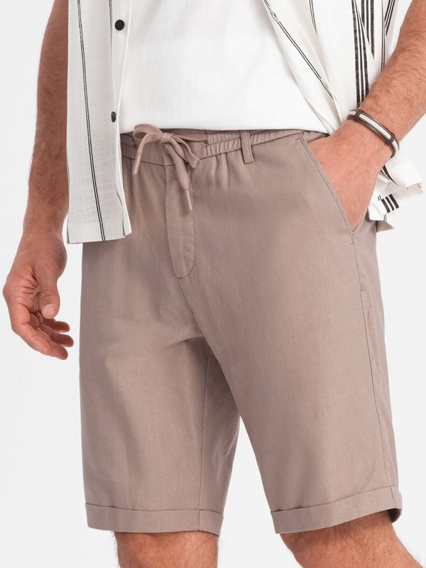 Ombre Ombre Men's linen blend short shorts - light brown