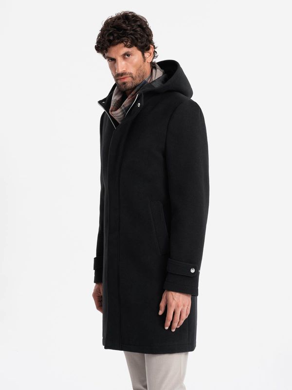 Ombre Ombre Men's long monochrome hooded coat - black