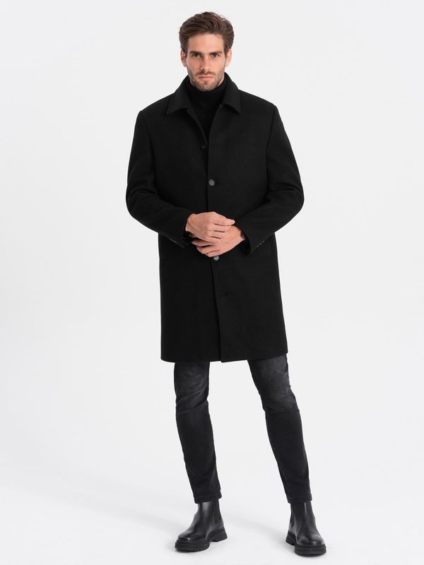 Ombre Ombre Men's long single-breasted coat with collar and undercoat - black