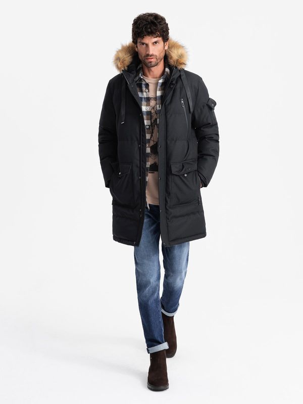 Ombre Ombre Men's long warm parka jacket with hood - black