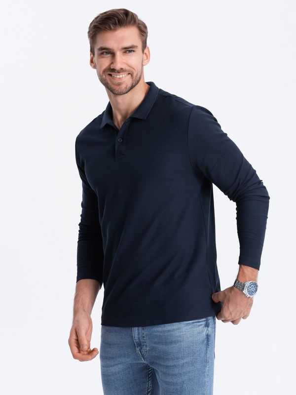 Ombre Ombre Men's longsleeve with polo collar - navy blue