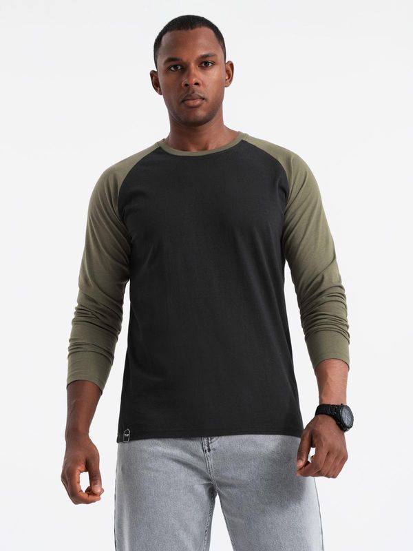 Ombre Ombre Men's longsleeve with raglan contrast sleeves - black/olive