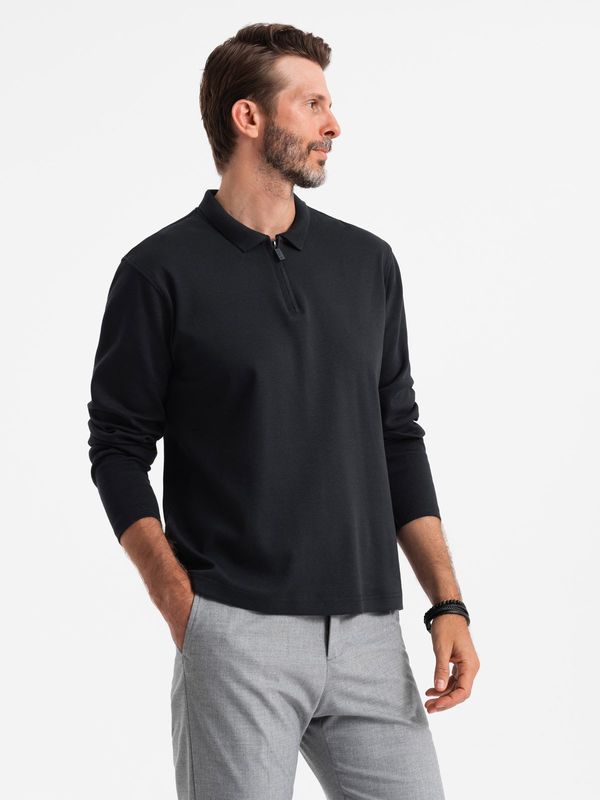 Ombre Ombre Men's longsleeve with zippered polo collar - black