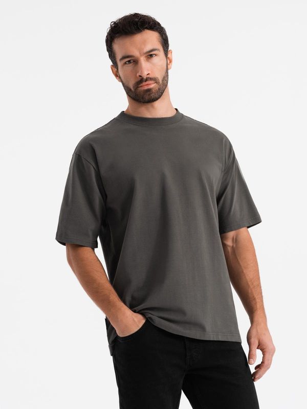 Ombre Ombre Men's LOOSE FIT cotton t-shirt with round neckline - gray-green