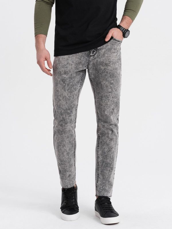 Ombre Ombre Men's marbled denim pants with raw-leg SLIM FIT - grey