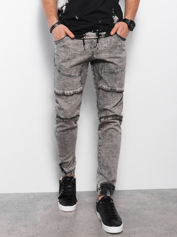 Ombre Ombre Men's marbled JOGGERS pants with decorative stitching - gray