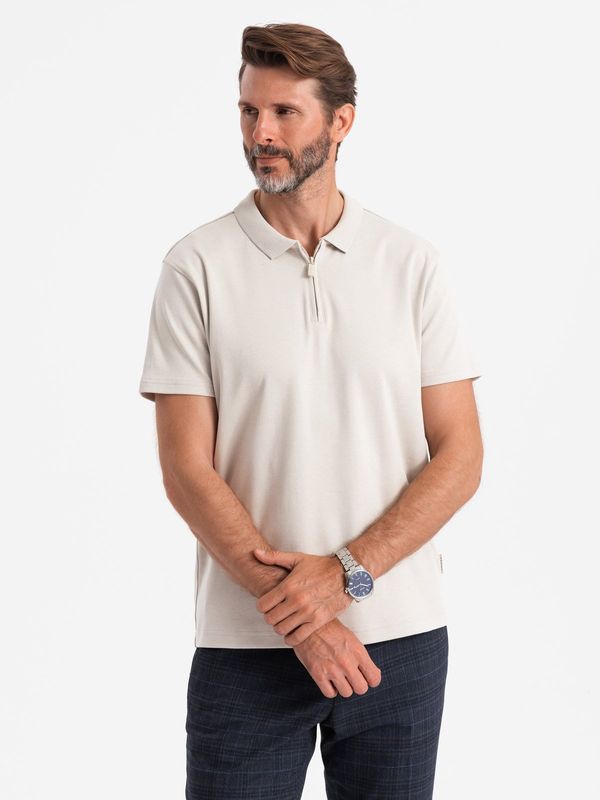 Ombre Ombre Men's melange polo shirt with striped collar - black