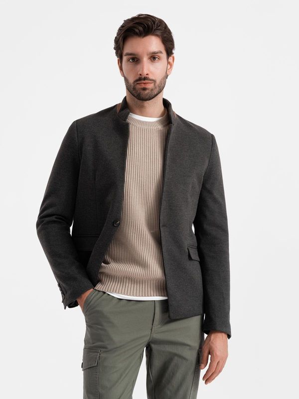 Ombre Ombre Men's melange rayon jacket with stand-up collar - black melange