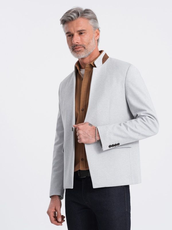 Ombre Ombre Men's melange rayon jacket with stand-up collar - grey melange